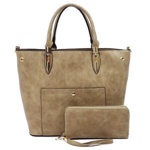 Women's Beige Fashion Top Handle Satchel Work Tote Bags 2pcs Set